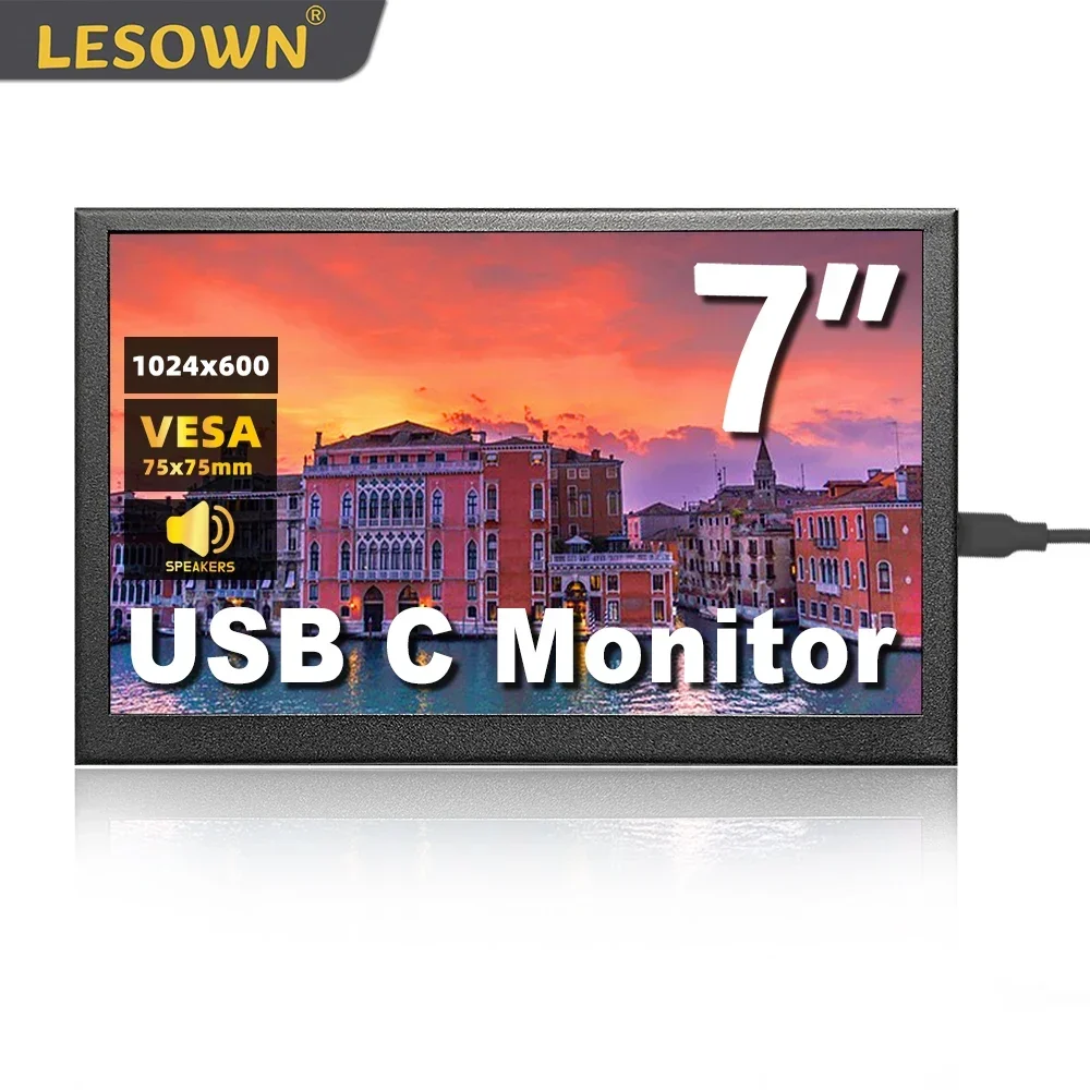 LESOWN Compact 7-inch USB C Touchscreen Small HD Monitor IPS 1024x600 Resolution Computer PC Second Screen Portable Mini Display