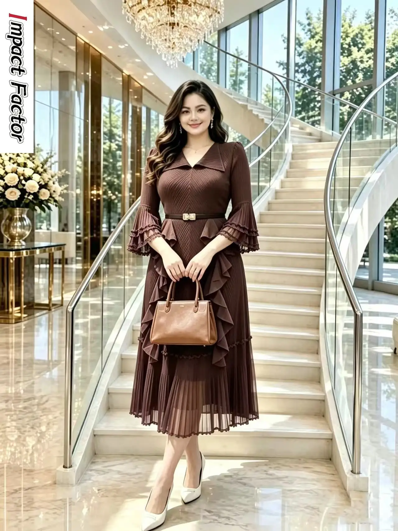Miyake 2026 Autumn New Temperament Lapel Fringed Decorative Slim Horn Sleeves Premium Elegant Dress