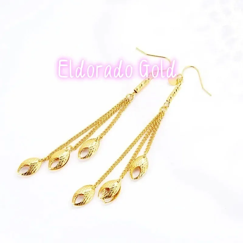 Eldorado Gold  Eldorado 2025 2025Noble AU999 Gold Water Drop Tassel Earrings Real Gold Goddess Banquet Earrings 24K Pure Gold Fa