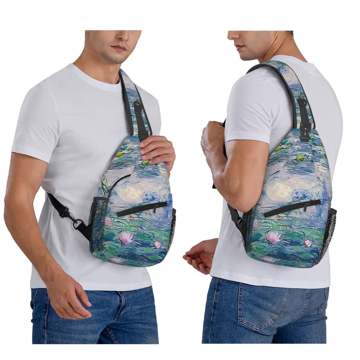 Water Lilies Claude Monet Fine A Chest Bag Men Sling Crossbody Backpack Chest Bag Traveling Hiking Daypack Shoulder Bag