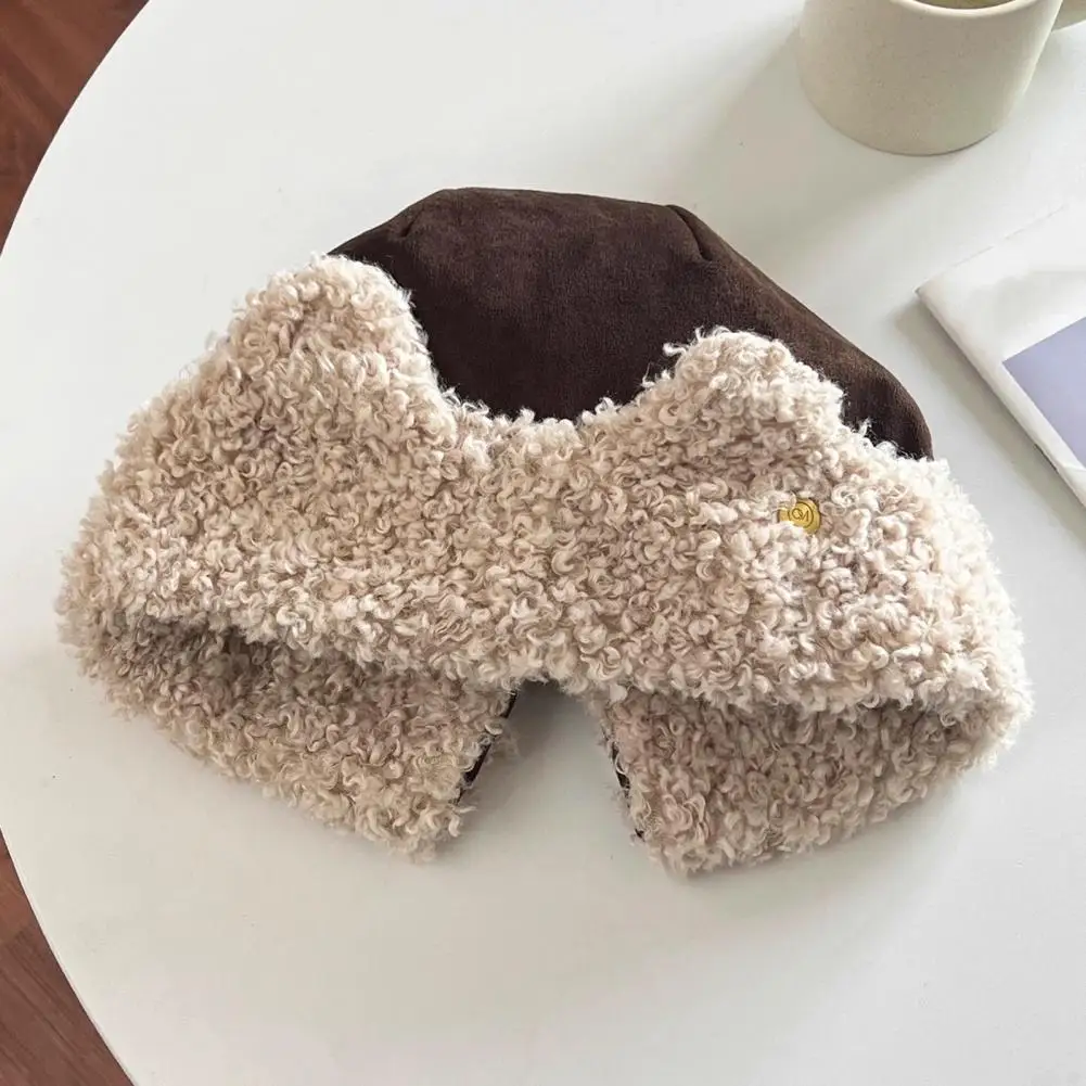 Fluffy Women Hat Cat Ear Sherpa Fleece Hat for Women Windproof Winter Ear Protection Cap Thick Warm Fuzzy Skull Hat for Outdoor