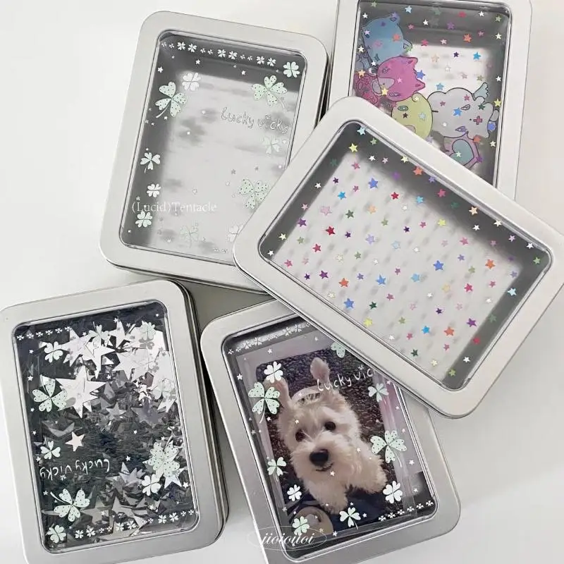 Colorful Star Earring Storage Tin Box Four Leaf Clover Design Simple Desktop Organizer Small Card Badge Storage Box