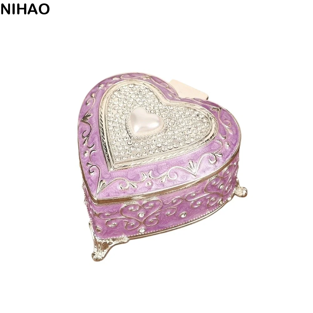 Fashion Zinc Alloy Heart Jewelry Box European Style Luxury Retro Jewelry Container Rhinestone Trinket Case Gifts