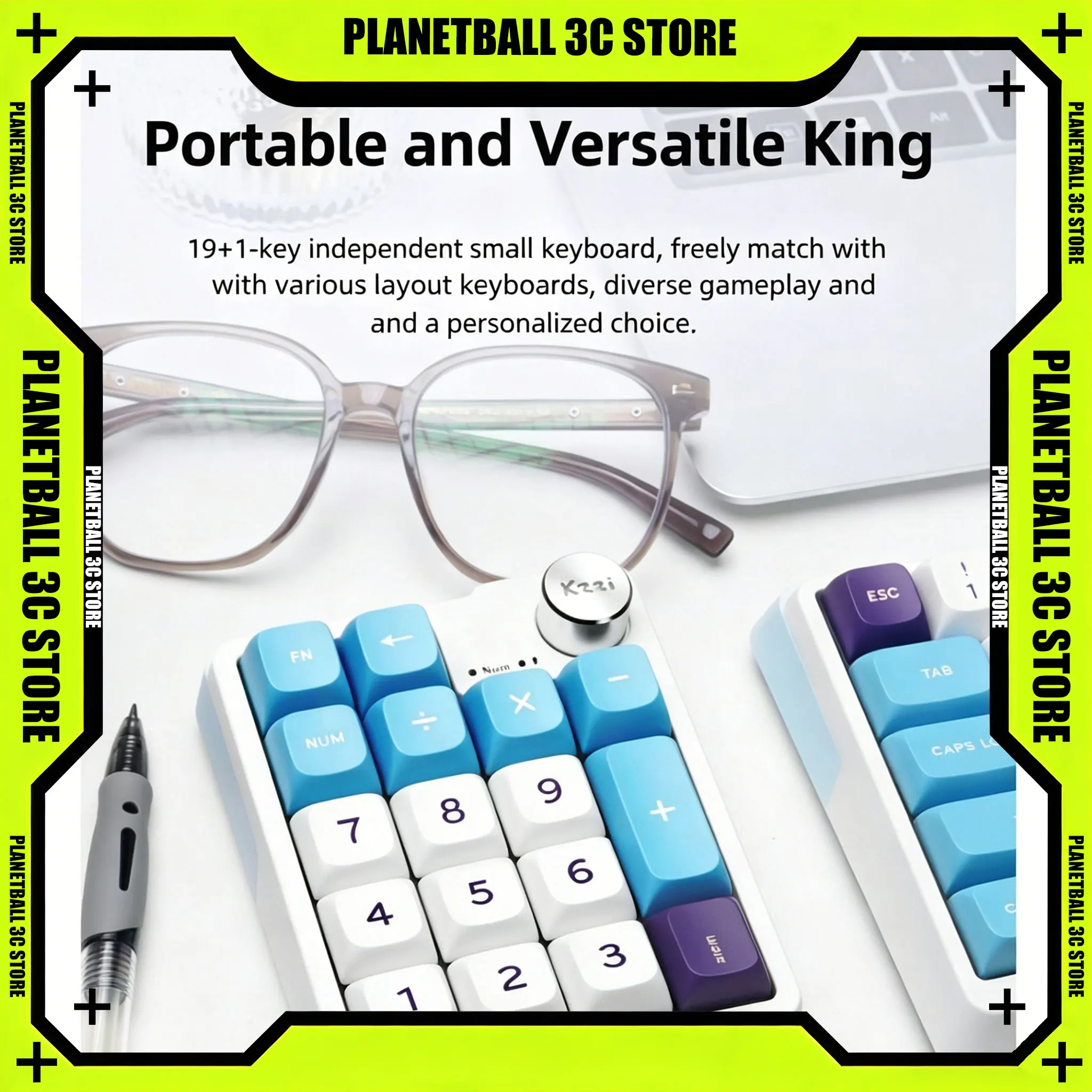 Kzzi K20 Wireless Bluetooth Numeric Keypad with Multi-function Knob Modifiable Key Portable Mini Mechanical Keyboard PC