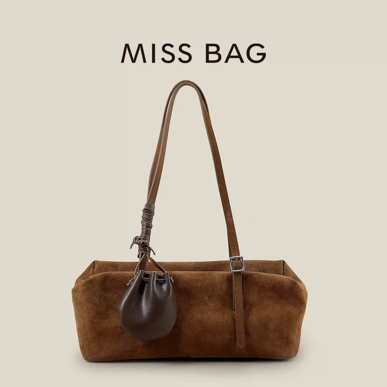 Frosted Cow Leather Shoulder Underarm Baguette Bag, Autumn Winter Large Capacity Sausage Bag, Commuter Bowling Bag for Women