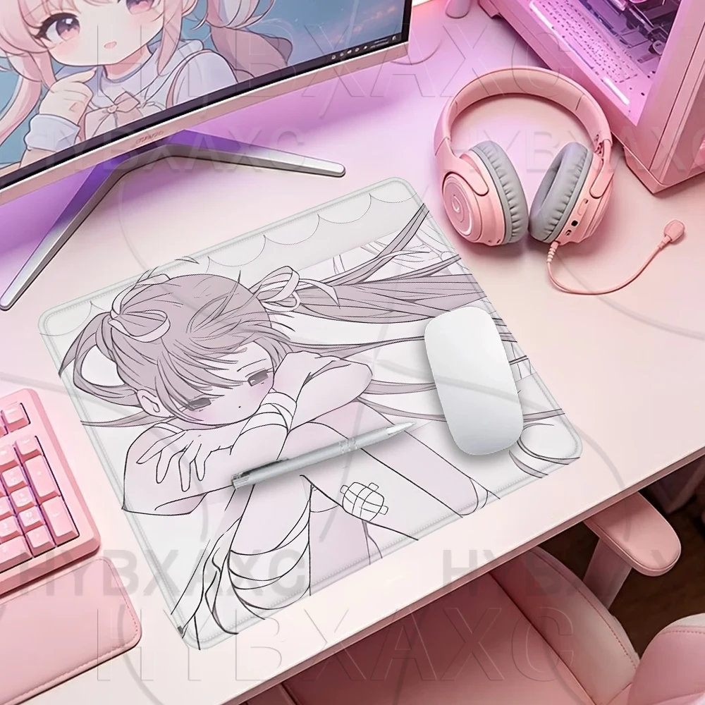 Y2k Pink Anime Sexy Girl Mouse Pad Multiple sizes Large Square Computer Office Game Table Mats Pinkly Girl Rubber Anti-slip Mat