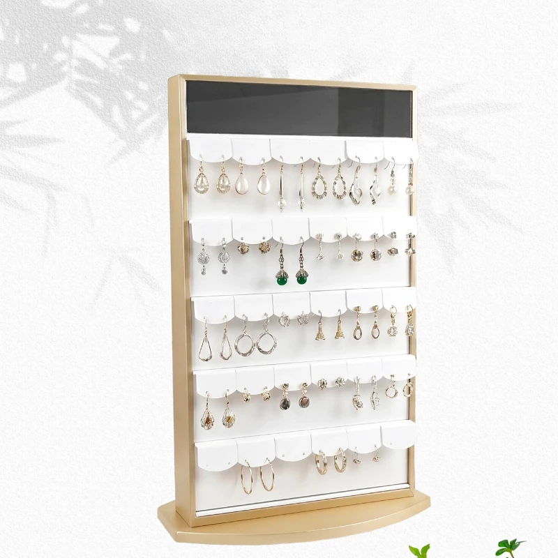 Counter Earring Display Stand Rotatable Earrings Display Rack Mirror Earring Displays Holder Leather Jewelry Storage Racks