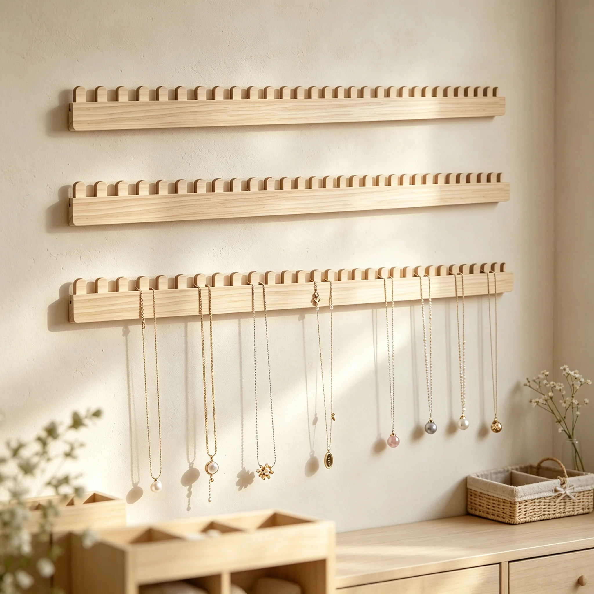 Necklace Jewelry Display Stand Earring Ring Natural Wooden Hanger Storage Holder Storage Rack Shop Wall Mounted Decoration