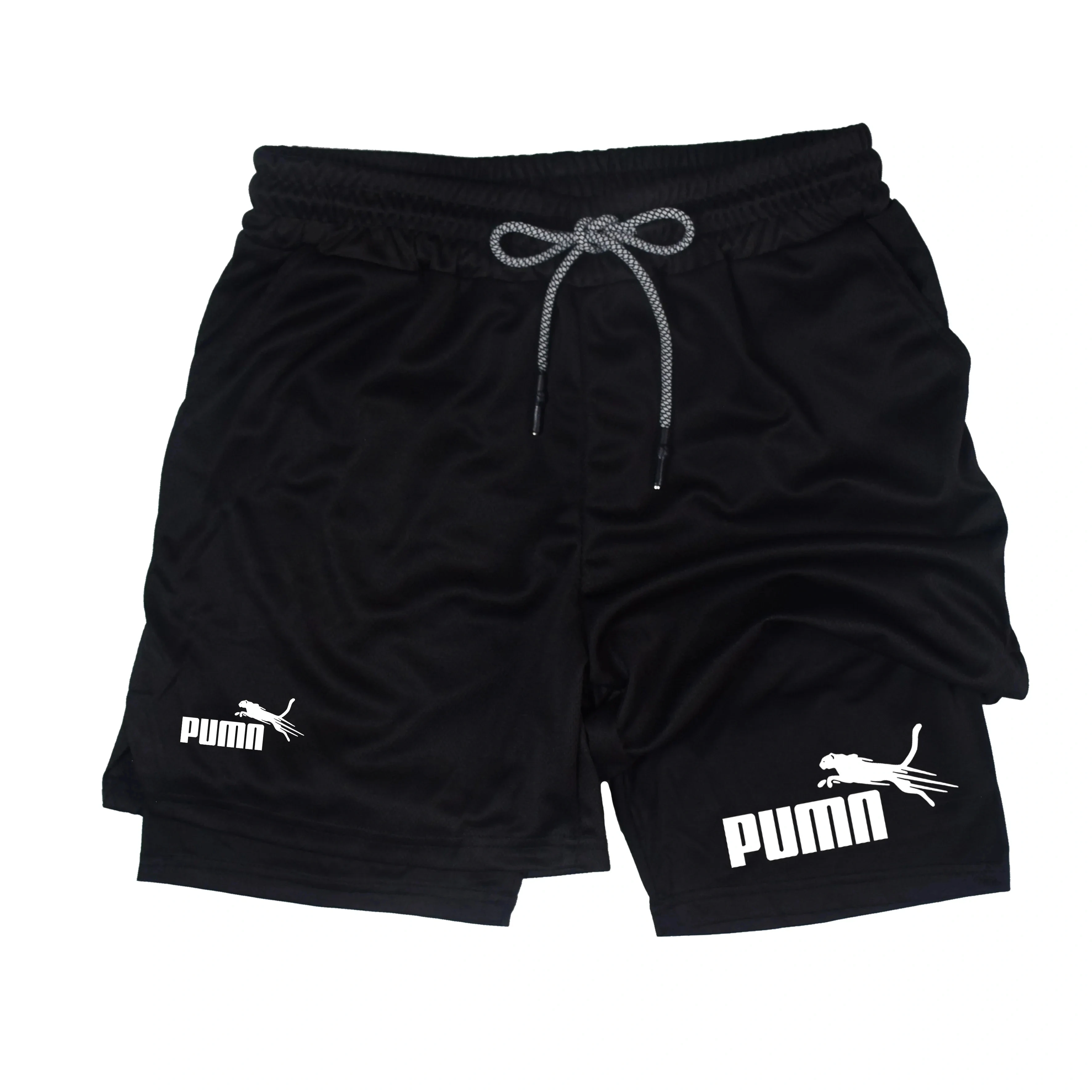 2026 Summer Breathable Two-in-One Double-Layer Men's Shorts Elastic Tight Quick-Drying Multi-Functional Sports Shorts