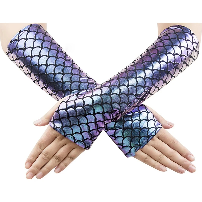 Women Cosplay Mermaid Halloween Stage Performance Fingerless Gloves Color Change Fashion Personality Dress Accessories