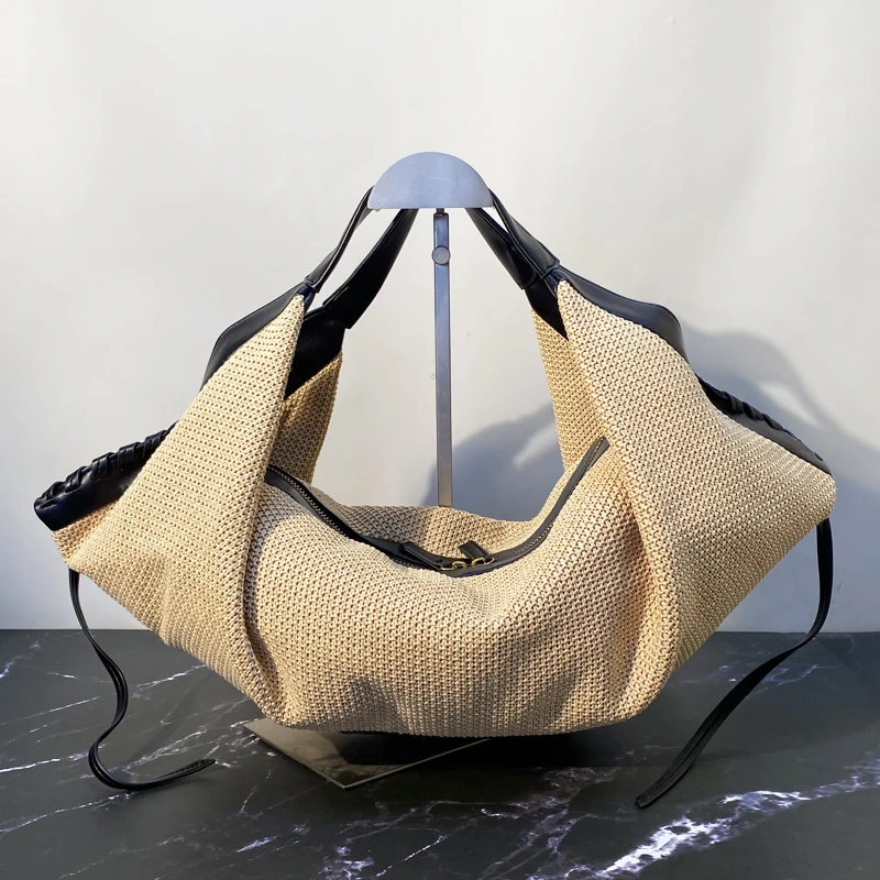 Resort Beach Straw Hobos Bags For Women Luxury Designer Handbag Purses 2026 New In Grass Knitted Braided Tassel Trim Carry Wrist