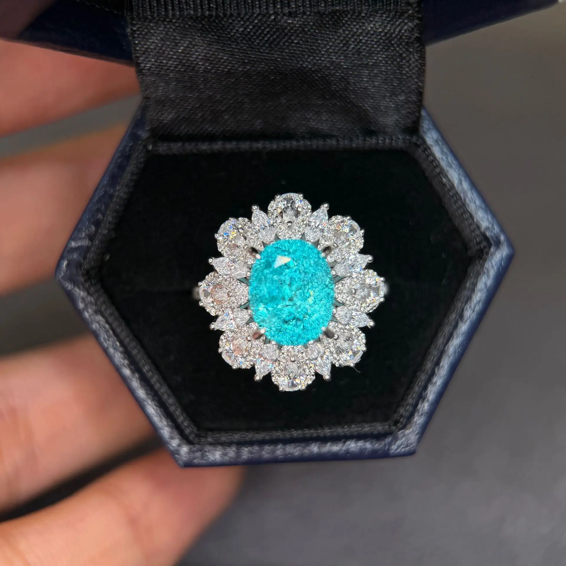 LabGrown Paraiba Gemstone 4.76CT S925 Sterling Silver Statement Ring Engagement Daily Luxury Jewelry For Men And Women