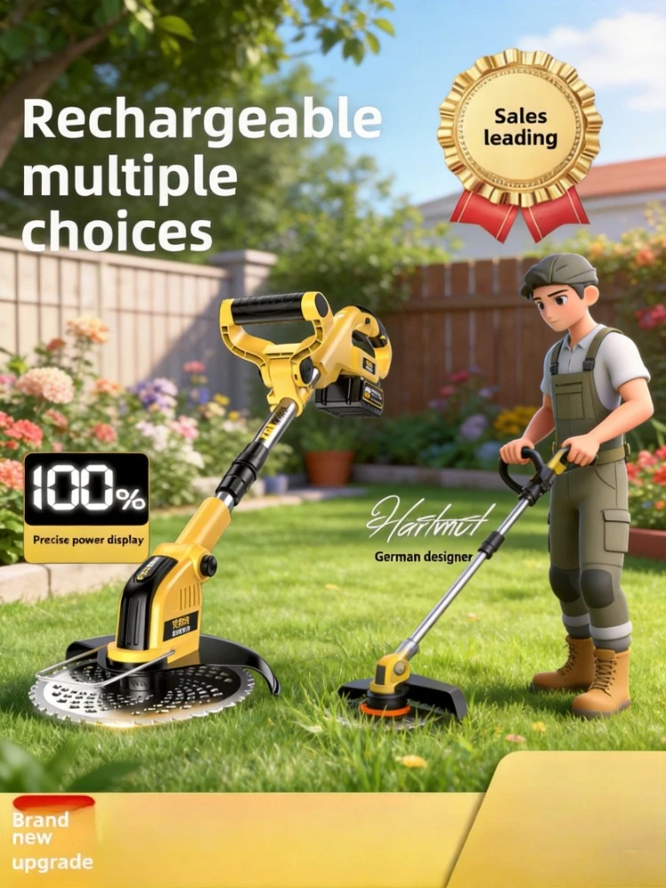 High Power Lithium Rechargeable Electric Lawn Mower Small Household Yard Grass Trimmer