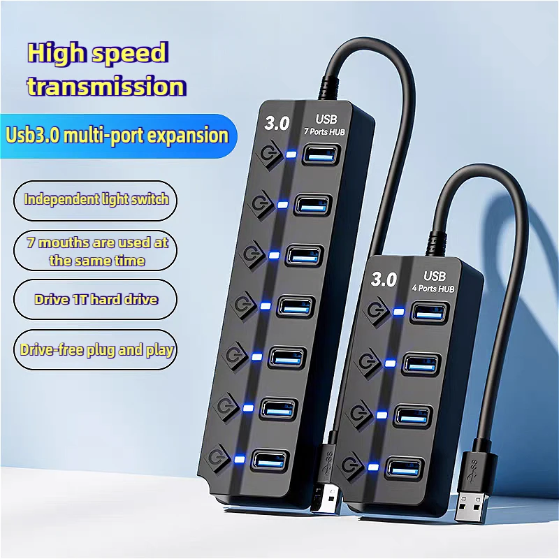 MINGCVIL 30CM Cable USB 3.0 4/7 Port Multi USB Splitter Hub 3.0 USB Hub Multiple Expander Switch Hub Docking Stations