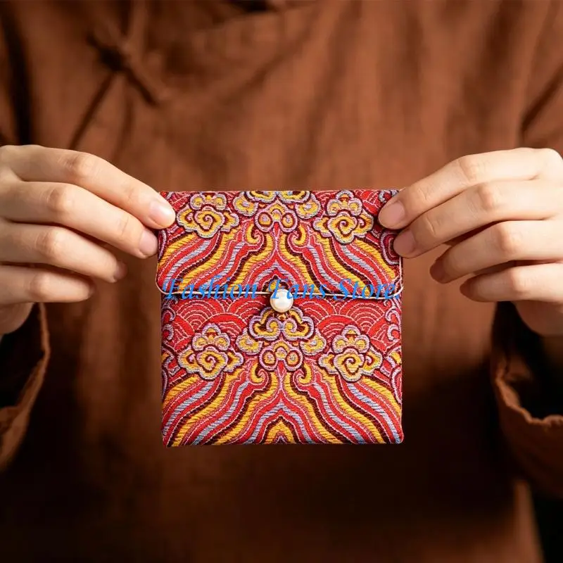 Decorative Brocade Jewelry Pouches, 6-Pouch Set with Hand-Embroidered for Storage, Gifts, and Retail Display