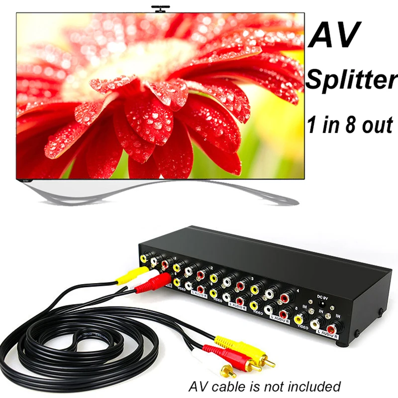 AV 1x8 Splitter 1 in 8 Out 8 Port RCA Screen Splitter Audio Video Splitter for Wii PS2 PS4 Xbox STB DVD To Speaker Amplifier TV