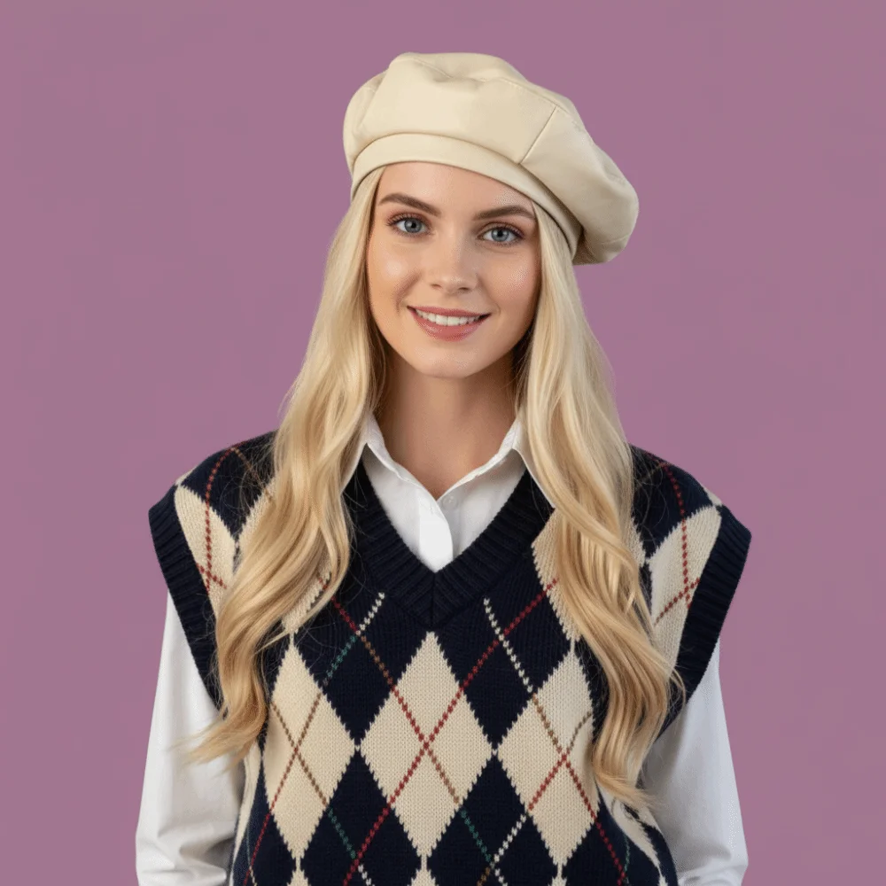 Personality Solid Color PU Beret Y2K British Style Painter Hat Korean Retro Flat Top Streetwear