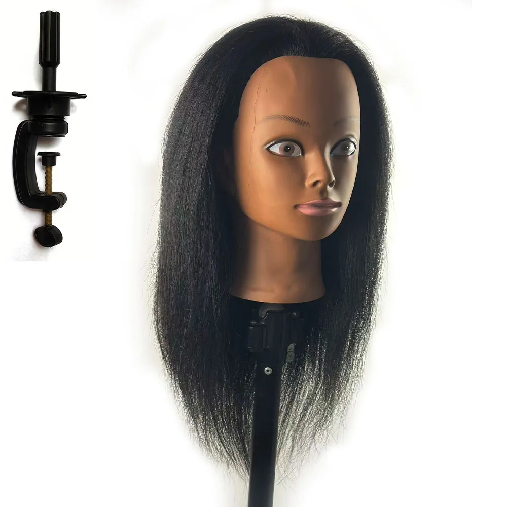 Training Head Real Hair Mannequin Head Training Head Cosmetology Practice Braiding Styling Hair (18 inch)