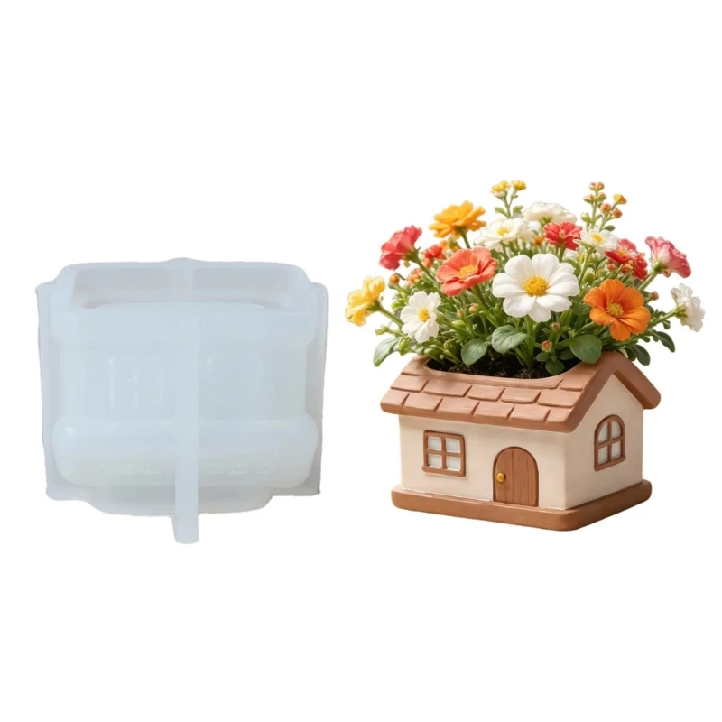 Small House Silicone Planter Mold Flowerpot Molds for Crafts Resin Cup Jewelry Holder Flexible and Reusable