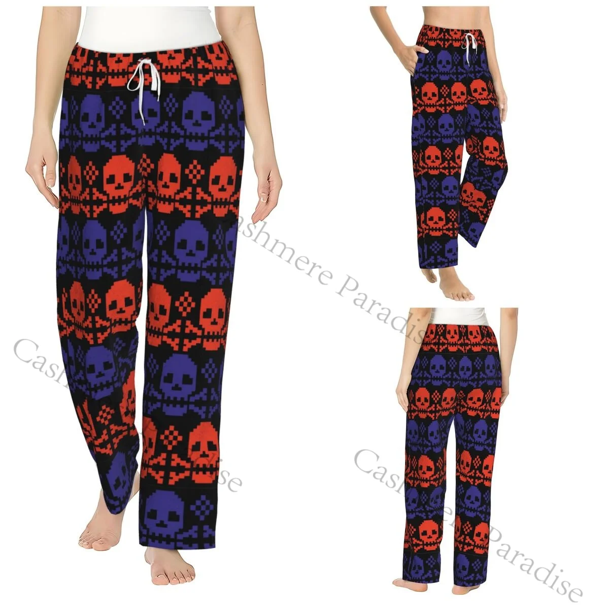 Skull Women Sleep Pants Warm Flannel Lounge Pants for Winter Nights