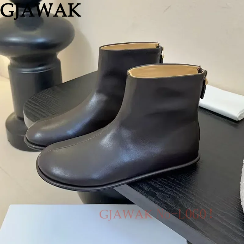 Autumn Black Real Leather Ankle Boots For Women Round Toe Short Boots Casual Shoes Flat Knight Boots Women