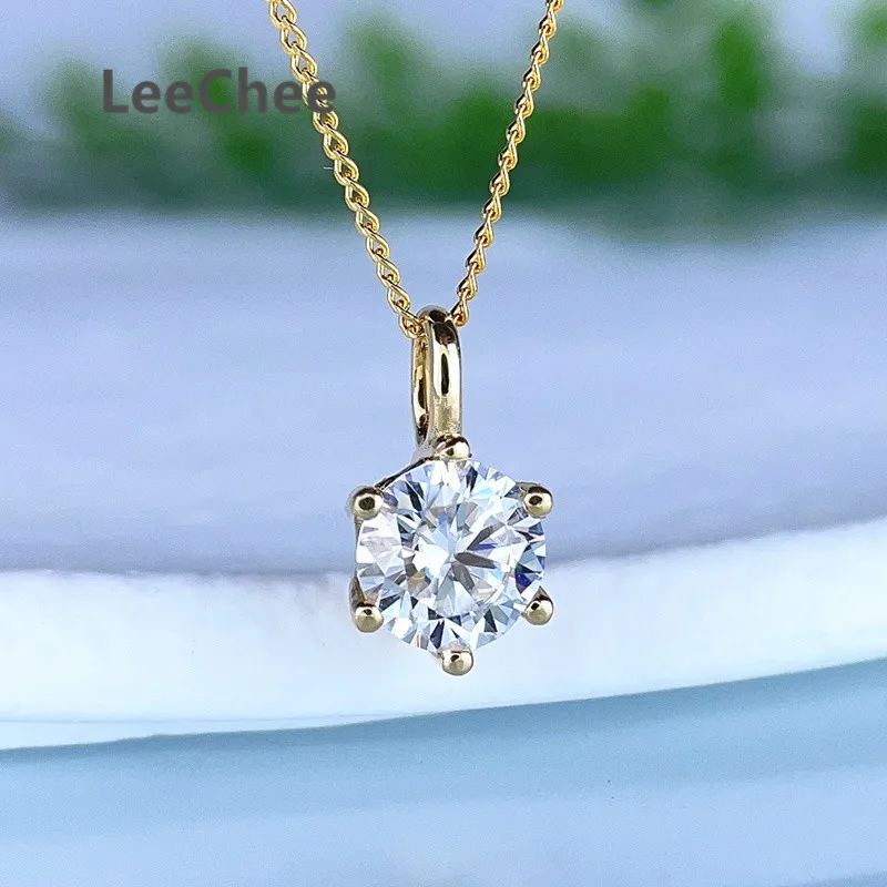 6MM Moissanite Pendant for Girl Anniversary Gift 0.8CT Lab Diamond Necklace Au750 Test Passed Real 18K Yellow Gold Fine Jewelry