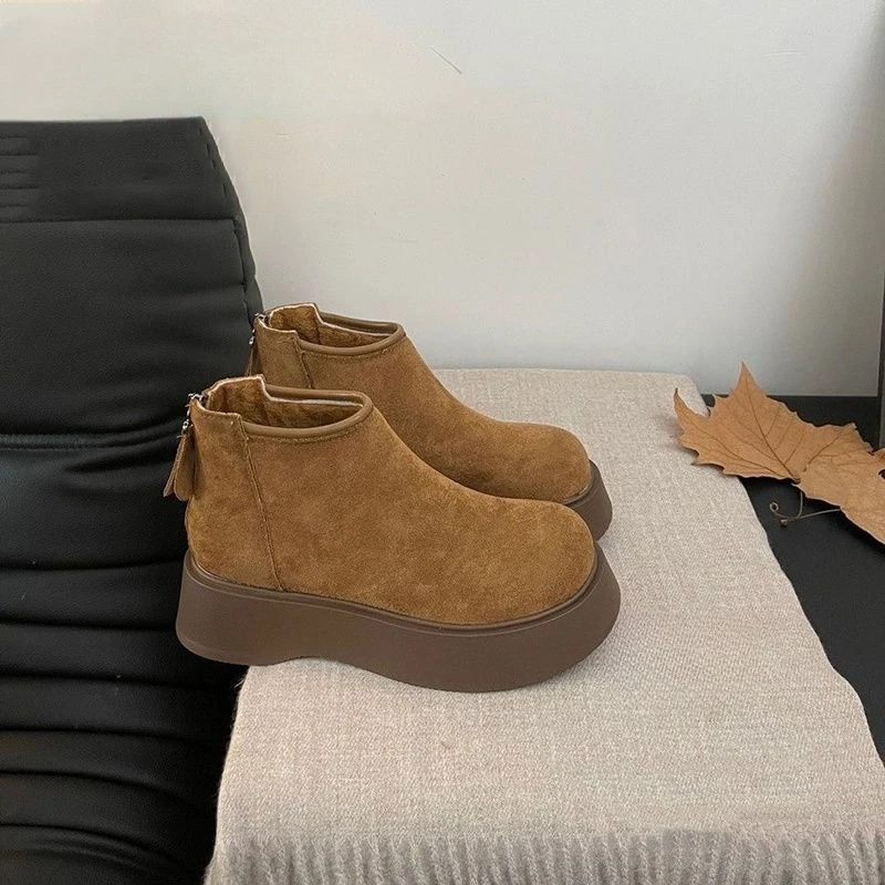 2026 Winter Women Thick Bottom Ankle Boots Warm Plush Lined Snow Shoes Platform Chunky Heel Short Booties Casual Footwear