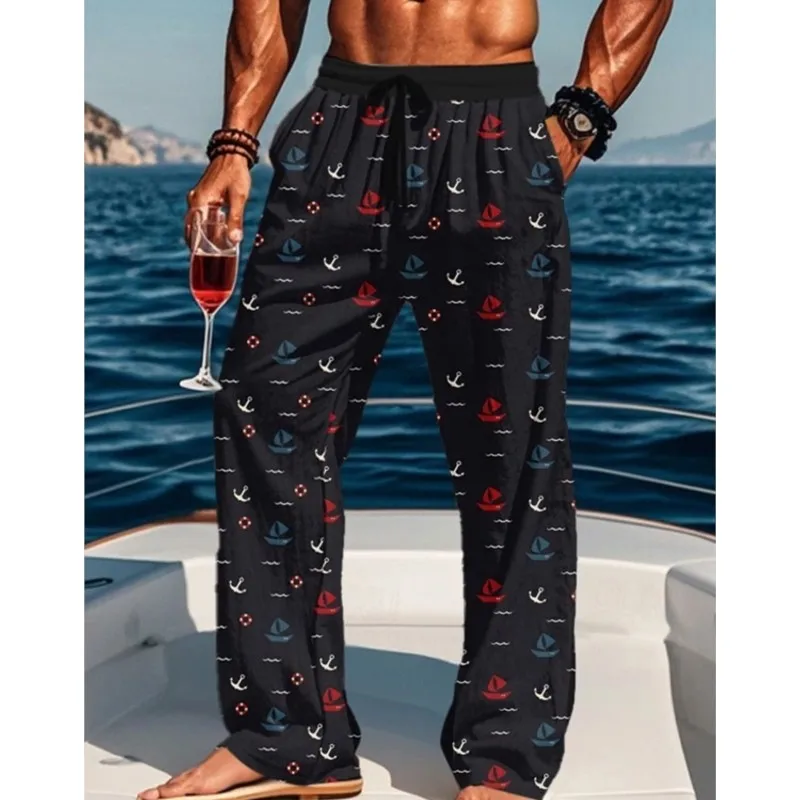 Men's Summer Loose - Fit Drawstring Pants With Nautical Prints Pantaloni Uomo Sweatpants Men Straight Pants Calca Masculina