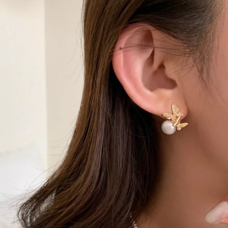 PANJBJ 925 Sterling Silver Butterfly Studs Earrings For Women Engaged Banquet Design Versatile Grace Jewelry Gift Dropshipping