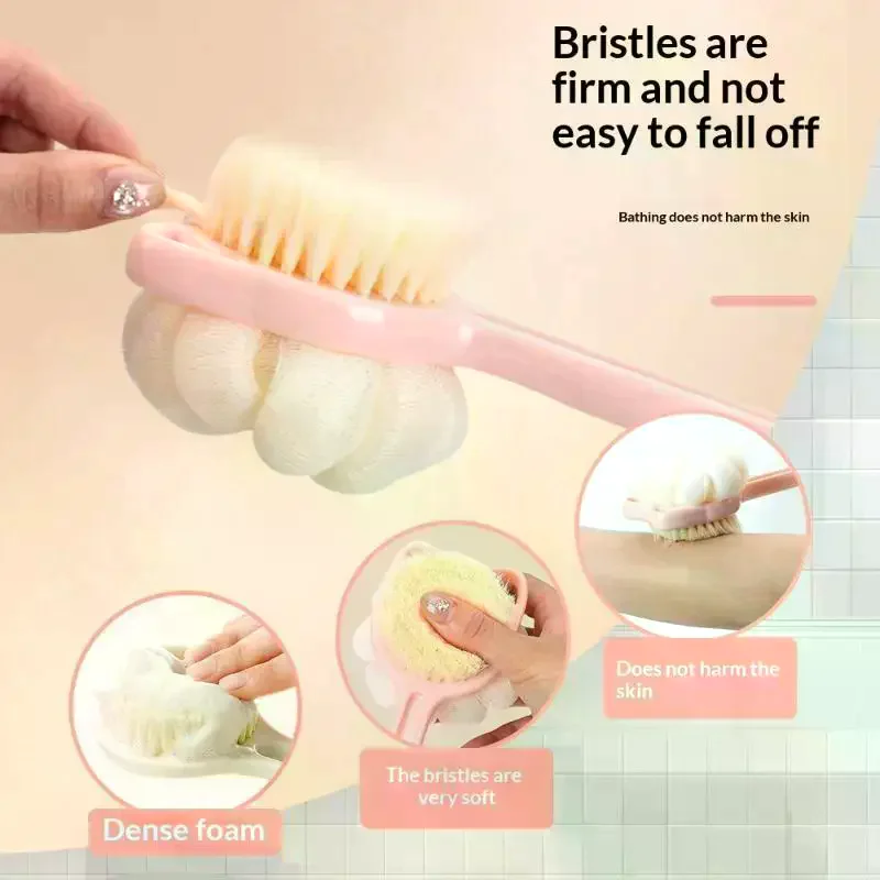 /JCS/Handle Exfoliating Shower Brush Soft Body Scrubber Double Sided Back Cleaning Dirt Remover Massage Bathing Skin Care Long