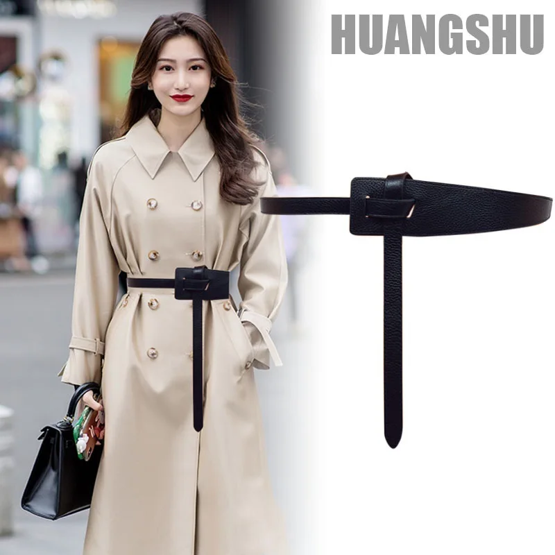 Women Fashion Basic Knot Wide Waist Belt Decorative Waistband For Sweater Dress Trench Coat Overcoat Casual In Black Khaki Camel