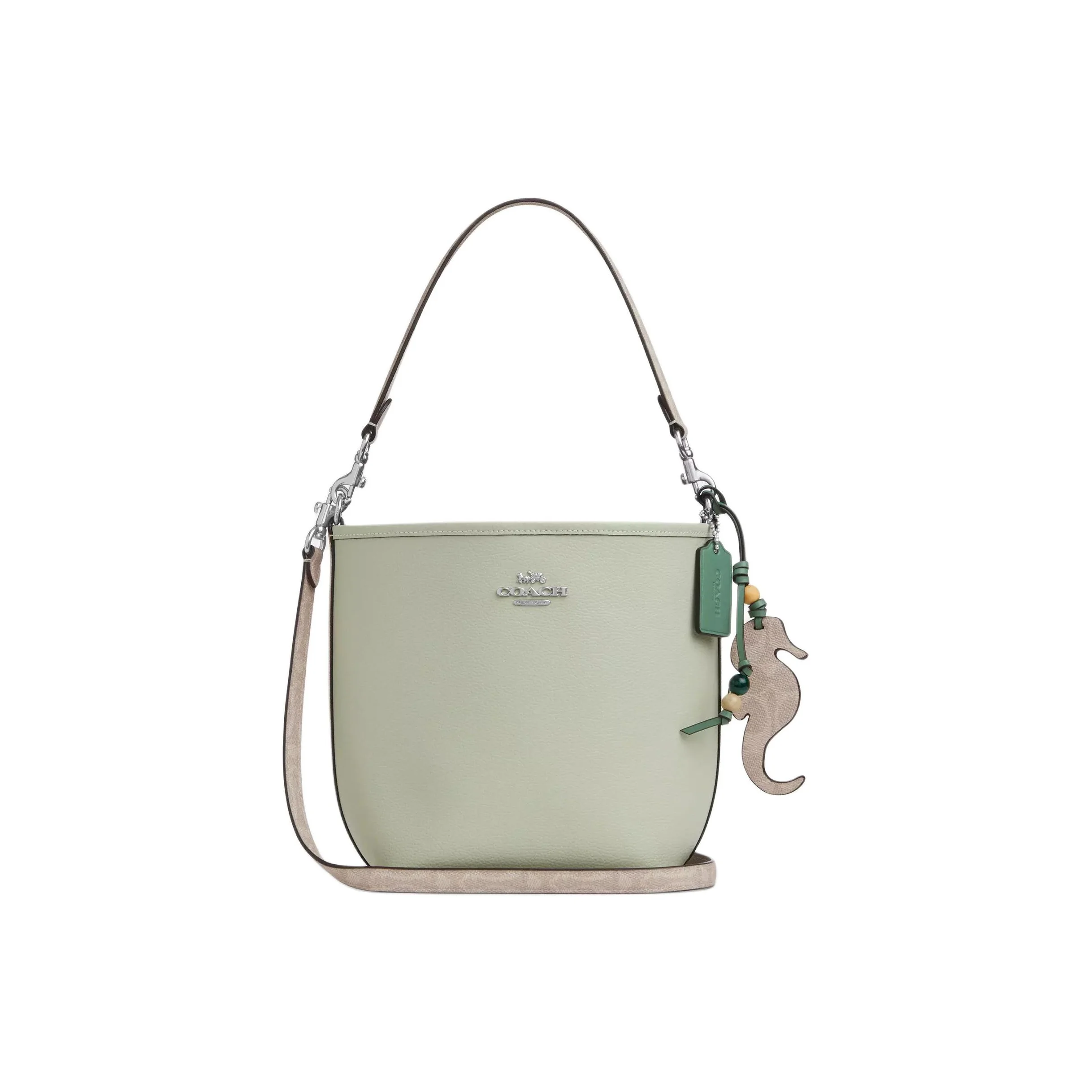 COACH City Bucket Leather With Print Coated Canvas Handbag, Shoulder Bag Small Women's Silver & Light Pistachio CBH75-SVY6O