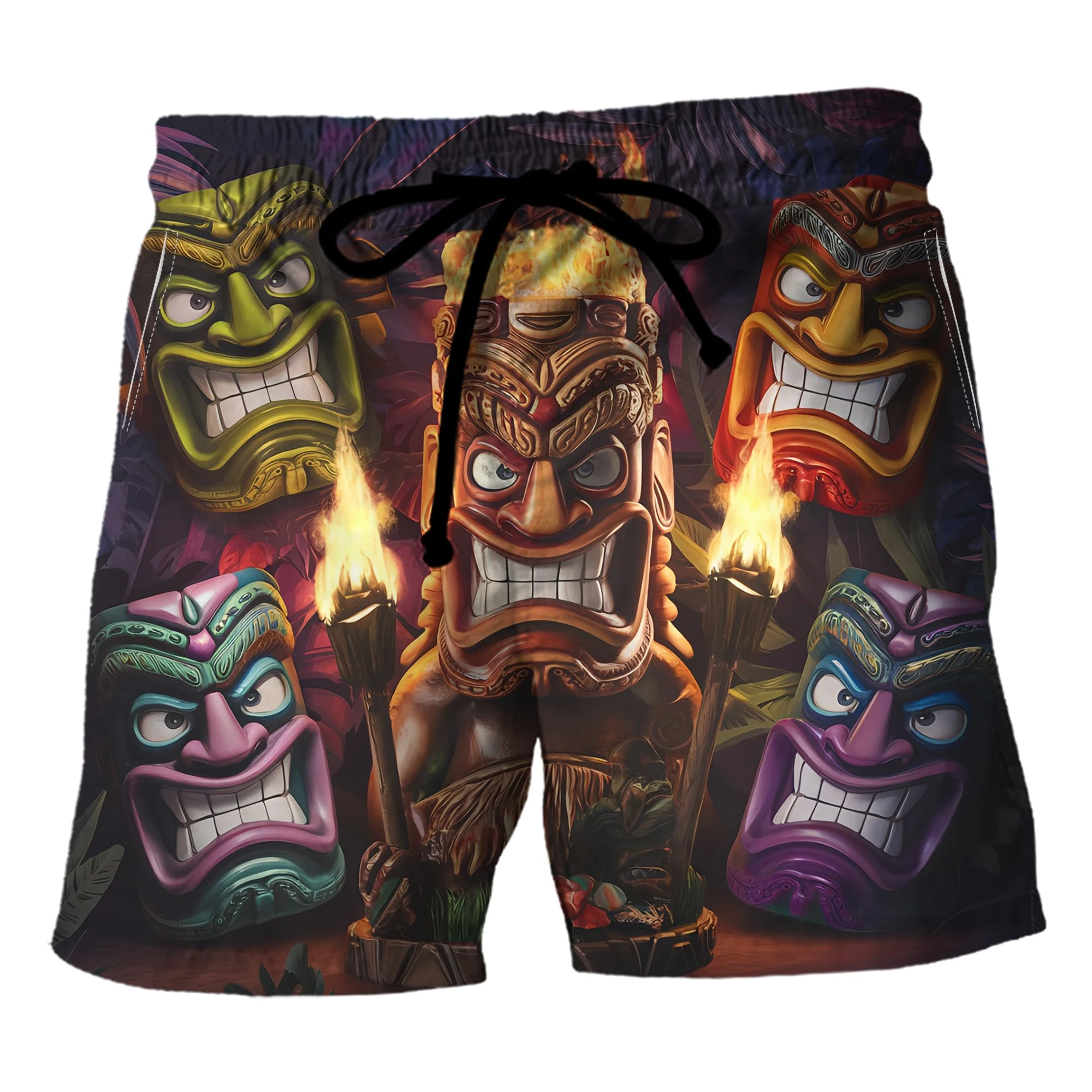 2025 Fashion Hawaiian Tiki 3D Printed Beach Shorts Casual Child Aloha Polynesia God Short Pants For Men  Aloha Boy Trunks Shorts