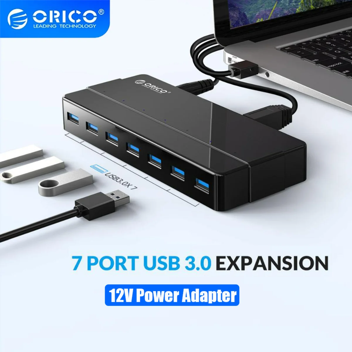 ORICO 4 7 Port USB 3.0 HUB with 12V Power Adapter USB Splitter OTG Adapter For Desktop Laptop PC Computer Accessories SuperSpeed