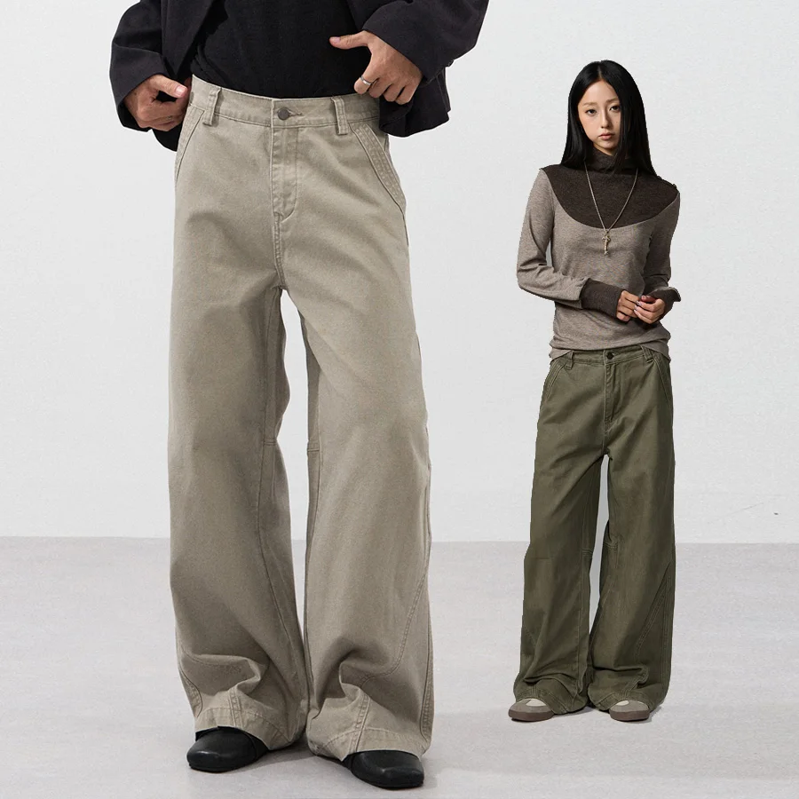 Japanese Retro Cityboy Wide Leg Casual Baggy Pants Men Women Loose Streetwear Fashion Techwear Pure Cotton Cargo Pants Trousers