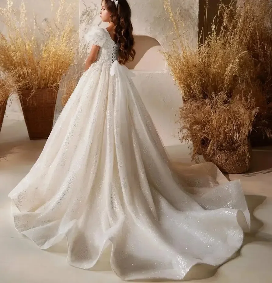 Custom Light Luxury Dress Women Wedding Guest Gown Girls Wedding Gown Birthday Party Pageant Runway Square Neck Puff Sleeve