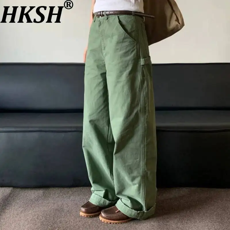 HKSH 2026 Autumn New Men's Tide American Vintage Style Straight Cargo Pants Women Loose Casual Versatile Cleanfit Trendy HK25035