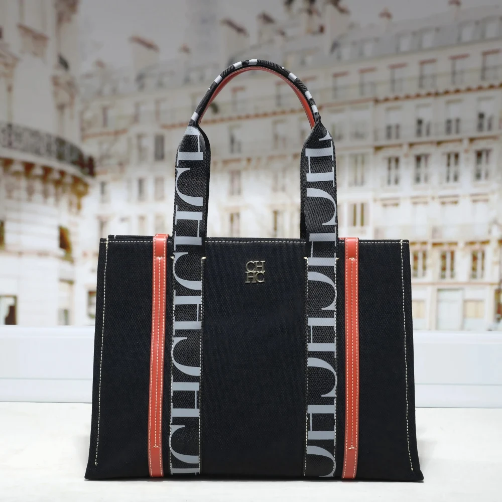 CH Textured Canvas Tote Bag With Webbing Strap Square Handbag 2025 Autumn Winter New Large Capacity Womens Style