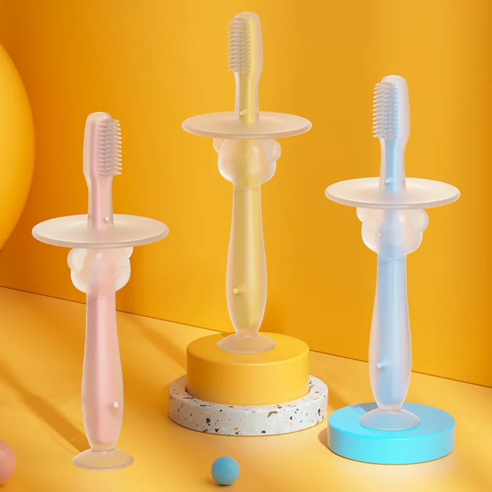 VVOCCI Baby Training Silicone Rubber Toothbrush Food Grade Ultra Soft Tether