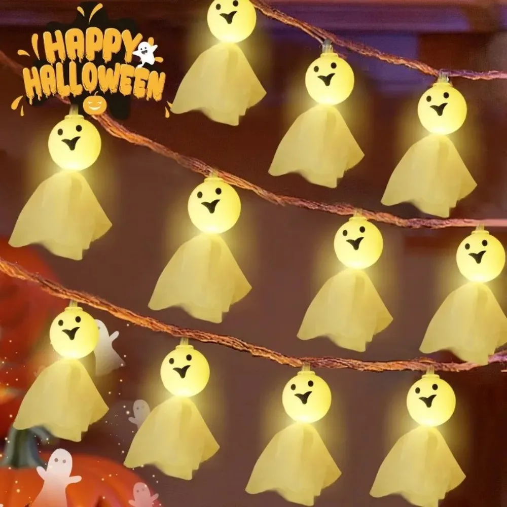 1PC 10LED Halloween Decoration String Lamp,Fabric Ghost Pumpkin Indoor Light for Horror Festival Party Garden Yard Home