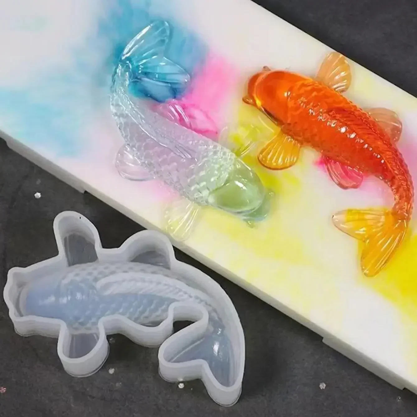 1pc-Silicone Mold, Crystal Drop Glue, Goldfish Mold, Koi Lucky Mold, Small Carp