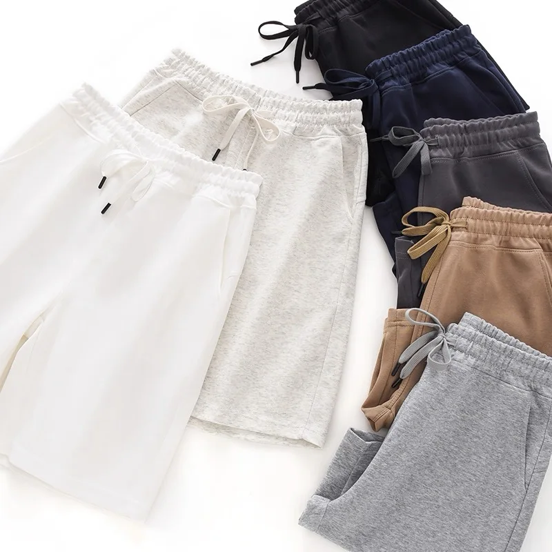 Heavy Cotton Shorts Men's Summer American Loose Large Size Casual Sports Breathable Solid Color Sweatpants Tide