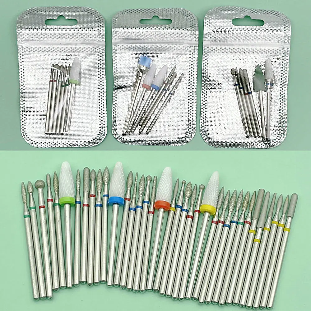 6PCS Milling Cutter for Manicure Diamond Ceramic Nail Drill Bits Mills Removing Nail Bit Set Gel Electric Manicure Machine Tools