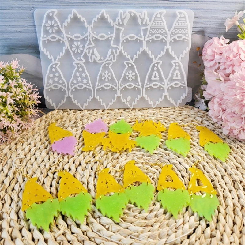 X6HE Silicone Pendant Molds Earrings Moulds Christmas Elf Jewelry Pendant Moulds Earring Making Mold for Making Earring