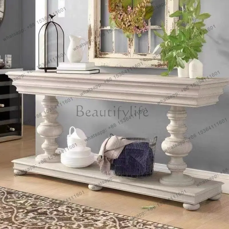 American entrance table European solid wood end view table ultra-thin against the wall living room sofa back few entry cabinets