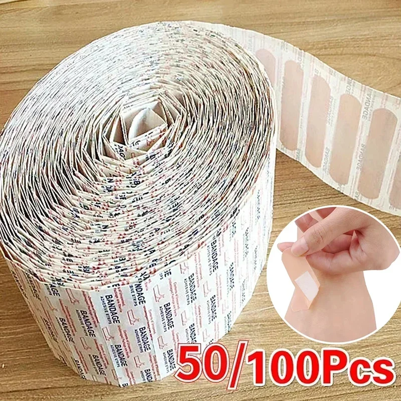 50/100pcs PE Waterproof Breathable Adhesive Bandages Wound Hemostasis Sticker First Aid Bandage for Wound Care Medical Gauze