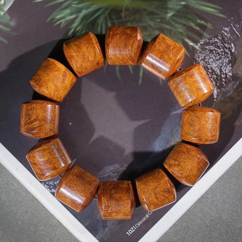 Burmese rosewood burl beads, Buddha beads, cherry burl bracelets, hand-carved prayer beads, straight barrel-shaped burl beads, w