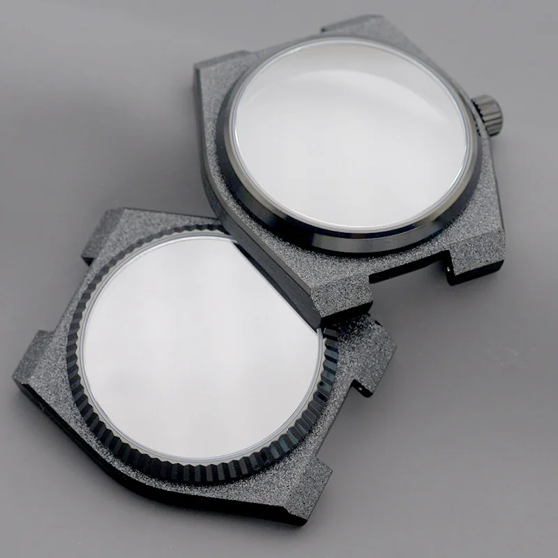 40mm Sand Blasted Sparkle Black Watch Case With Matching Steel Bracelet Stainless Steel Mod Parts For NH35 NH36 Automatic Watch