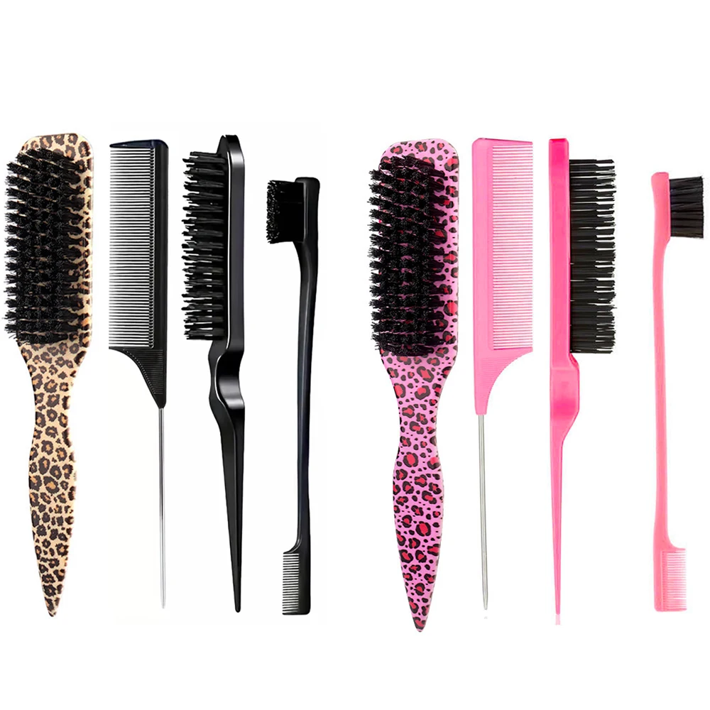 Leopard Tail Comb set - for moothing Ponytail Bun/Hairs/beard - Anti Static and Heat Resistant Teasing Comb for Hair Types