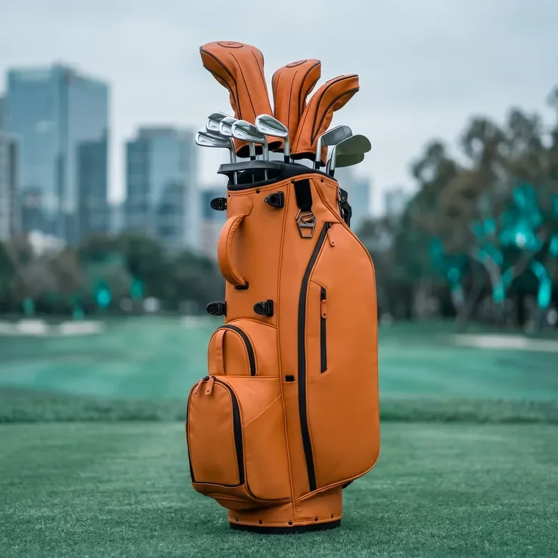 ASL GOLF Custom Logo Brown PU Leather Stand Bag Waterproof 14 Way Dividers Front Pocket Embroidery Golf Club Organizer